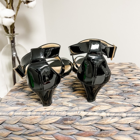 Jimmy Choo Black Patent Leather Open Toe Wedges Size 6 - Picture 5 of 9
